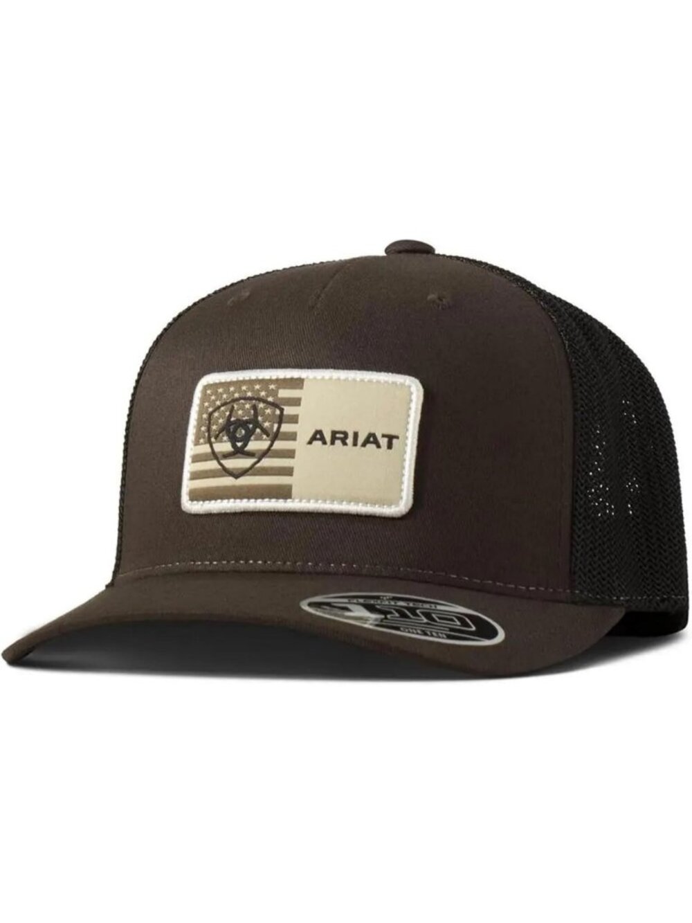Men's Brown Flexfit Trucker Cap with American Flag Patch - Stylish & Comfortable
